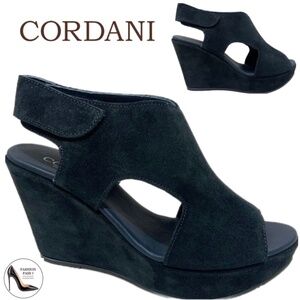 CORDANI REED PLATFORM WEDGE SANDAL BOOTIES Navy Blue SUEDE SLINGBACK ITALY 38